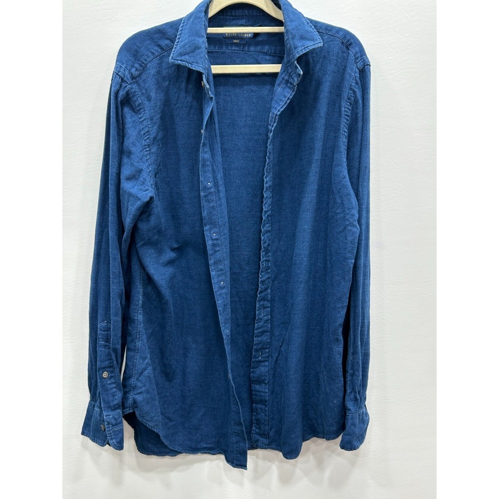 Polo Ralph Lauren Shirt Womens Medium Blue Cotton Indigo Button Front
